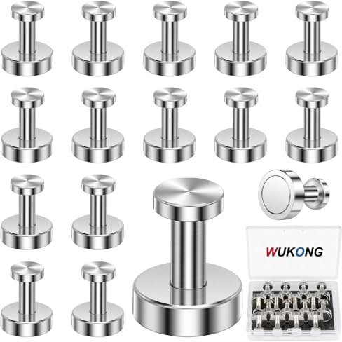 Wukong 16 Stück Neodym Magnete Extra Stark, 16×20mm Groß, Silwy Magnete Pinnwand, Push Pins für Schule, Kühlschrank und Büro