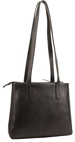 Lloyd Baker London Zip Top Echtleder Tote Bag Schultertasche Damen Leder Handtasche HAMPI, Schwarz , 30 Centimeters , Medium