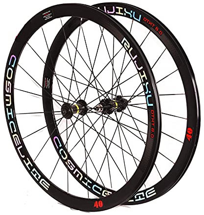 WQZStar Rennrad-Laufrad 700C Paar Fixie-Laufrad Carbon-Laufradsatz Schnellspannachsen Fahrradzubehör V-Bremse 20/24-Loch-Naben Reifen Laufradsatz (buntes Etikett)