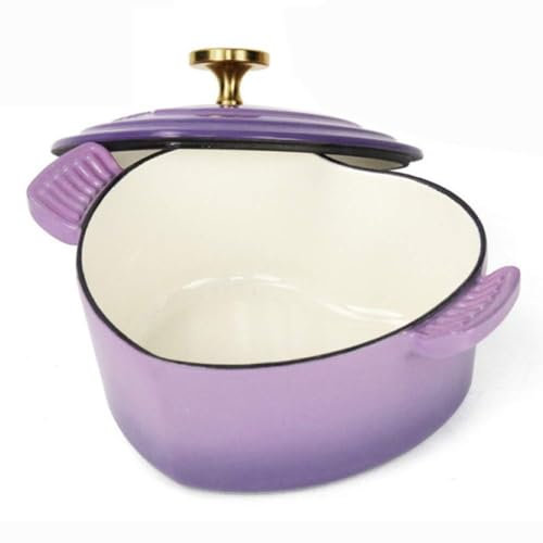 VNIOFSW Heart-Shaped Pink Enamelled Cast Iron Casserole Dish - 1.9L Pot with Lid, Non-Stick & Multifunctional Cooking Pot for Delicious Meals, Soup, and Gifts