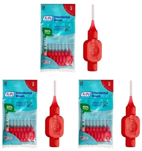 TEPE Interdental Brushes Red Original (0.5mm) / Simple and Effective Cleaning of interdental Spaces, 8 Count (Pack of 3)