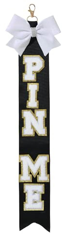 Ashpin Commerce Cheer Pins Tasche und 'Pin Me' Band-Set, Schwarz, Weiß, Gold, Cheerleader Accessory, Hängender Schmuck, Cheerleader-Accessoires