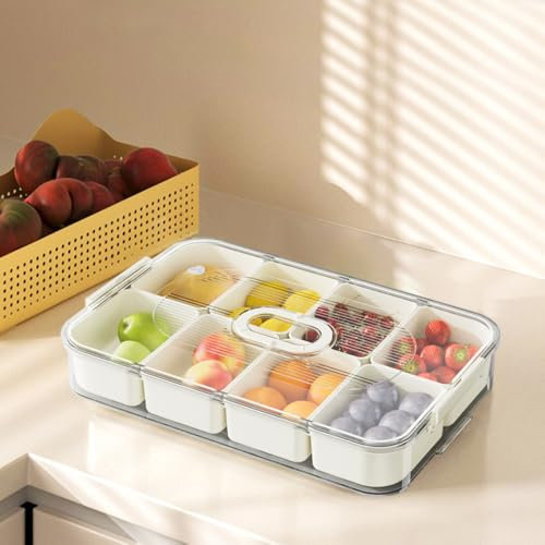 YBCCBY Vassoio Snack con 8 Scomparti in Plastica Vassoio da Portata Diviso con Coperchio Trasparente Organizer Portatile per Snack Quadrato per Frutta, Noci, Biscotti, Candy, per Picnic, Scuole
