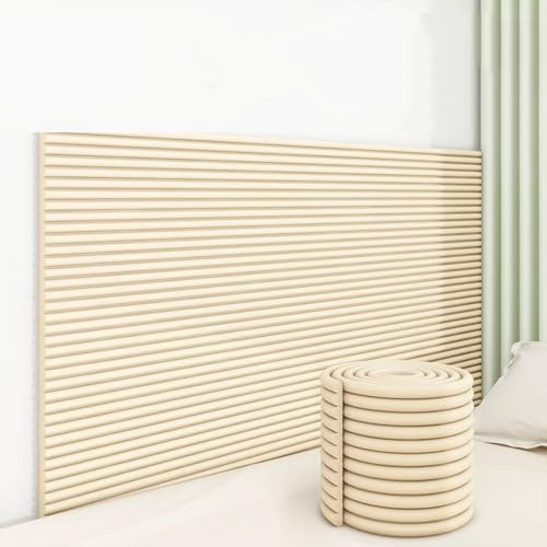Aocet 20 cm x 199 cm vadderade väggpaneler för barn, stoppade väggpaneler självhäftande, anti-kollision väggkudde för sovrum/lekrum/sänggavel (beige)