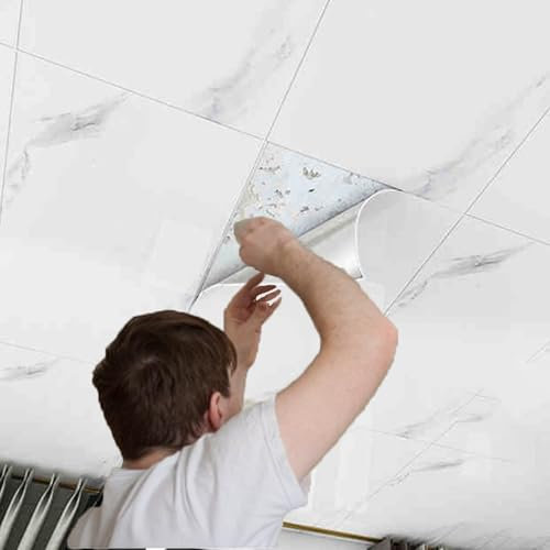 Deckenpaneele deckenplatten Extra Dicke 3 Mm Fliesenplattenverkleidung Für Küche – Badezimmer, Wasserdichte Deckenplatten, Selbstklebend, Groß – PVC-Deckenplatten Im Industriestil Für Garage(Set of 1)