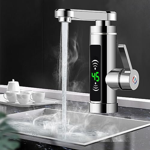 Elektrischer Wasserhahn, 3KW Sofortiger Heizungswasserhahn, 360° Drehbar Edelstahl Warmwasserhahn, LED Temperaturanzeige, Elektrisch KüChenarmatur Elektrische Küche Armatur
