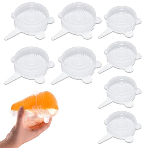 Couvercles en Silicones, 8 Pièces Couvercle en Silicone Extensibles, 6,5/9cm, Couvercle en Silicone Yaourt Tasse, Couvercles Ronds en Silicones Extensibles Bols, pour Fruits, Bols, Transparent