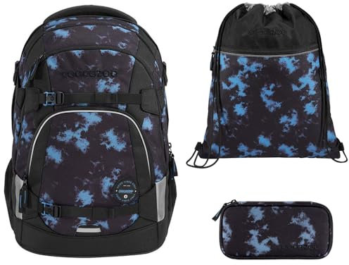 coocazoo MATE Schulranzen-Set 3tlg für Mädchen und Jungen ab der 4. Klasse mit Rucksack. Schlamperetui und Sportbeutel (Midnight Dust)