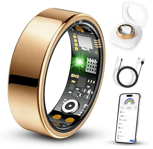 Benio Gen4 Smart Ring, 2026 verbessert, intelligenter Gesundheitsring für Damen und Herren, Fitness-Tracker mit Herzfrequenz, Blutsauerstoff, Schlafüberwachung, Schrittzählung, kein Abonnement, Gold 8
