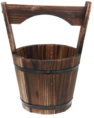 Uonlytech Maceta de Flores de Madera Vintage Asa Reutilizable en Forma de Barril para Ventanas y Jardín Exterior Marrón