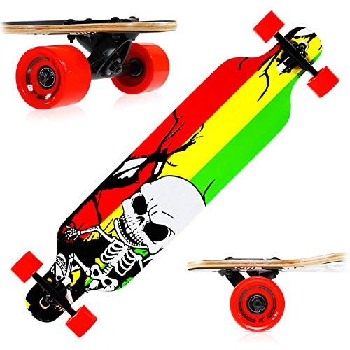 Nils Extreme – Skateboard för barn, ungdomar och vuxna – barn longboard- rullbräda – högkvalitativ longboard kinesisk lönndäck – modell trä – skelett