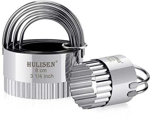 HULISEN Biscuit Cutter Set (5 Pieces/Set), Stainless Steel Round Biscuit Cutters with Handle, Wave Cookies Cutter with Fluted Edge, Professional Baking Dough Tools, Gift Package (Wave)