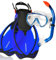 AQUAZON Miami Schnorchelset, Schwimmset, Tauchset, Taucherbrille mit Anti Fog Tempered Glas, Silkon, Semi Dry Schnorchel, verstellbare Flossen für Kinder, Farbe:Dark Blue, Größe:27/31