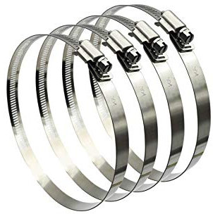 5 Large Hose Clips Adjustable 304 Stainless Steel Duct Clamps Hose Pipe Clamps Air Ducting Clamp Worm Drive Hose Clamps (4Pcs, 118mm-140mm)