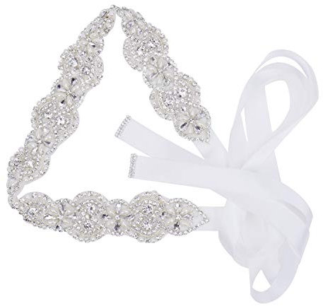 Tendaisy Damen Hochzeit Gürtel Kristall Perlen Braut Schärpe Strass Kleid Gürtel für Brautkleider - Weiß -