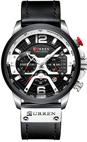 RORIOS Relojes Hombre Analógico Cuarzo Reloj Cronógrafo Reloj con Fecha Calendario Leather Band Multifunción Moda Deportivo Relojes Pulsera