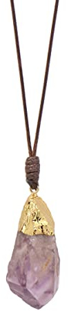 Paialco Natural Amethyst Quartz Crystal Point Pendant Necklace purple