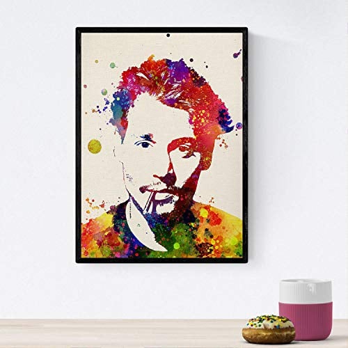 Nacnic Poster-Bild von Johnny Depp. Poster mit Aquarelldesign von berühmten, Schauspielern, Musikern und bekannten Charakteren. A4-Größe mit Rahmen
