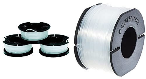 BLACK+DECKER Lot de 3 Bobines de Rechange pour Coupe-Bordures, 3 x 10 m de Fil en Nylon, Fil de ⌀1,5 mm, A6485-XJ & Bobine de Rechange pour Coupe-Bordures, 50 m de Fil en Nylon, Fil de ⌀1,5 mm