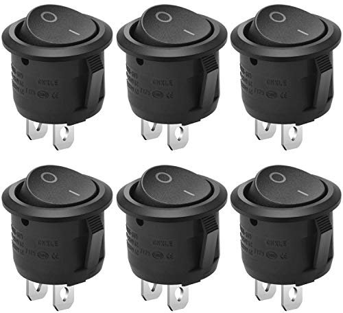 SUKUDON 6 Stück Kippschalter Zwei Spannungsprüfpin （2 polig）rundlich schwarz 10 A/125 V, 6 A/250 V an und aus