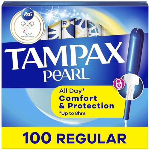 Tampax Pearl Tampons Regular Absorbency, with Leakguard Braid, Unscented, 50 Count x 2 Packs (100 Count Total) (Packaging May Vary)