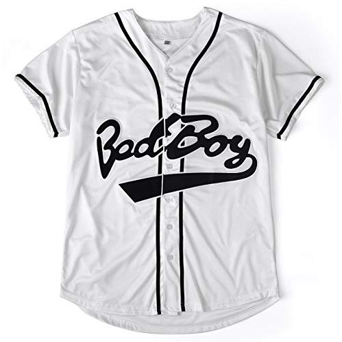 Bad Boy 10 Baseball Trikot, 90er Jahre Hip Hop Männer Kleidung für Geburtstagsfeier, Club und Pub Kleid, Weiss/opulenter Garten, XXL