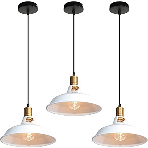 TOKIUS Lámpara Colgante Vintage, Ø27cm Lámpara de Techo Retro de Metal Industrial E27 Lámpara Araña para Comedor Cocina Restaurante, 1m Cable (Blanco, 3 Piezas)