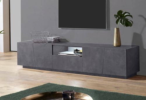 Dmora - Meuble TV Paul, Buffet bas de salon, Base pour meuble TV, 100% Made in Italy, 220x43h46 cm, Ardoise, avec lumière LED