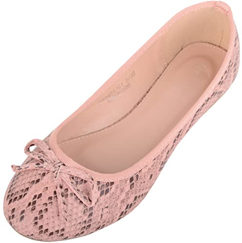 ABSOLUTE FOOTWEAR Womens Easy Slip On Snake Pattern Casual Ballerina Style Dolly Pump Shoes - Pink - UK 3 / EU 36