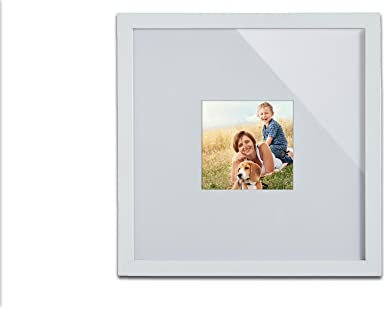 KHG Bilderrahmen lackiert mit stabilem Glas und Passepartout, MDF Ideal für Portraits, Urkunden, Poster, Puzzles & Collagen, 30x30 cm Weiß