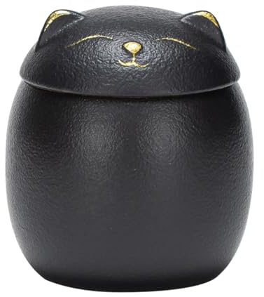 Angoily 160ml Lucky Cat Storage Jar Ceramic - Japanese Maneki-Neko Black Decorative Canister with -p On Lid - Mini Food Container for Tea Coffee Spices Sugar Biscuits and Home Kitchen Decor
