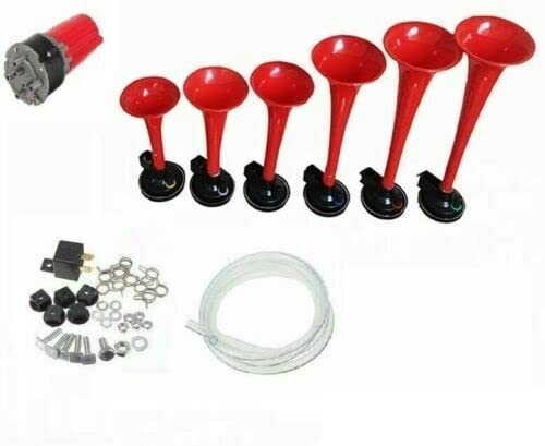 Tromba Pneumatica Musicale Il Padrino 12v 6 Cornetti Musicali ad Aria Compressa con Compressore Clacson Rosso per Tutti i Veicoli Auto Camion Moto Suv Barche Treni