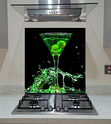 Splashback, Tempered Glass Panel Kitchen, Green Drink on the Black Background, Any Size, Va Art Glass (wide 60 x height 80 /cm)