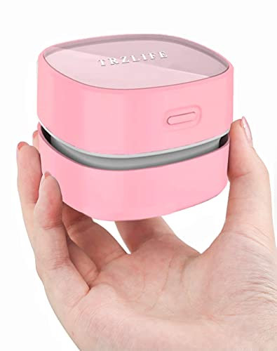 TRZLIFE Upgraded Mini Desk Vacuum Cleaner - Durable Accessory for Desktop, Drawer, Countertop - Sucks Tiny Items and Crumbs - Ideal Tech White Elephant Gift - Pink