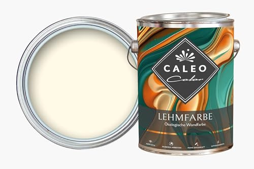 Caleo Color Lehmfarbe MUSCHELHERZ Cremeweiß, 2,25 Liter - ökologische Wandfarbe für Wohnzimmer und Co. - hoch deckend, tropffrei, geruchsneutral
