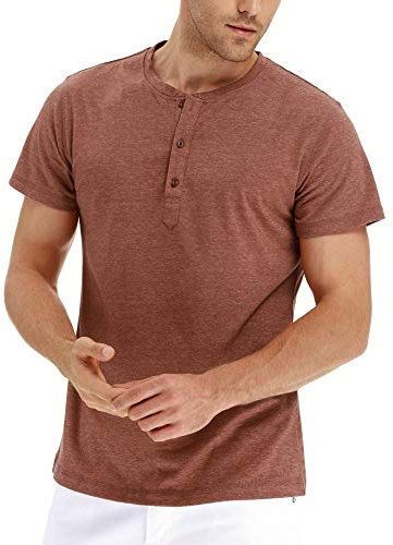 Sailwind Henley Shirts for Men Summer Grandad T Shirts Cotton Short Sleeve Casual Mens Tops Beach Holidays Daily Wear(VG Orange,M)