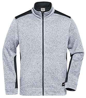 James & Nicholson Herren Strickfleece Workwear Jacke - Praktische Fleecejacke aus hochwertigem Strickfleece | Farbe: white-melange/carbon | Grösse: 4XL