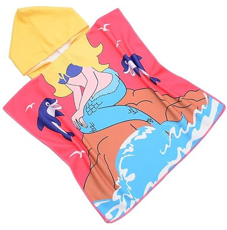 FEBE Badeponcho Kinder Nixe und Delfine Badetuch Mit Kapuze Bademantel für Kleinkind