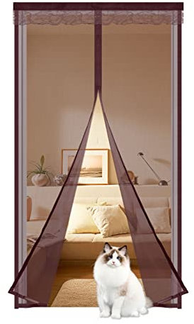 Mosquitera Puerta Magnetica 270x255cm,Magnética Plegable Cortinas Antimosquitos,Cortina Mosquitera Puerta Magnetica Para Salón Balcón Corredor,Marrón