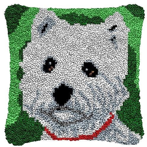 DIY Knüpfkissen Zum Selber Knüpfen Set, Knüpfhaken-Set Kissenbezug Knüpfteppiche Set Kissen Knüpfen Latch Hook Kit Handgemachte Geschenke Für Kinder Und Erwachsene Hund,43x43cm