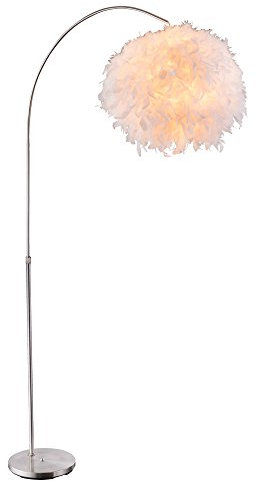 GLOBO Stehlampe modern Wohnzimmerlampe weiß Stehleuchte Federn, Höhenverstellbar, Metall nickel, 1x E27, LxBxH 96x45x196 cm