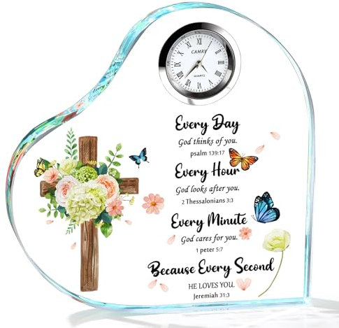 Ornalrist Kristallherz Schild mit Uhr, christliches Geschenk für Frauen