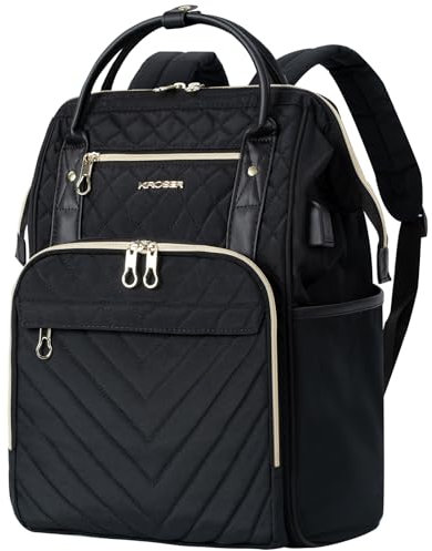KROSER Laptop Backpack 17 Stylish Backpack Water Repellent College Casual Daypack with USB Port Travel Business Work Bag for Men/Women-Quilted