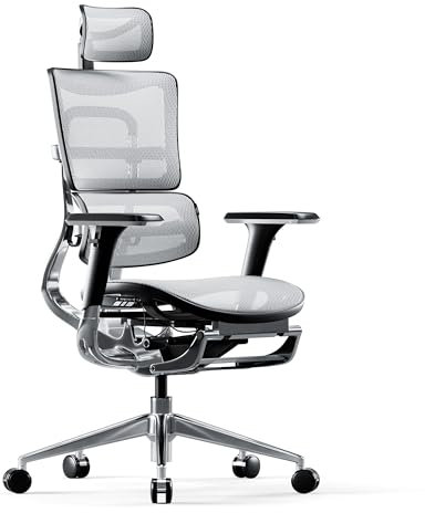 DIABLO V-Master Sedia da Ufficio Ergonomica da Scrivania Poggiapiedi Mesh 3D Braccioli Poggiatesta Sedile Regolabile Supporto Lombare Flessibile (nero-bianco)