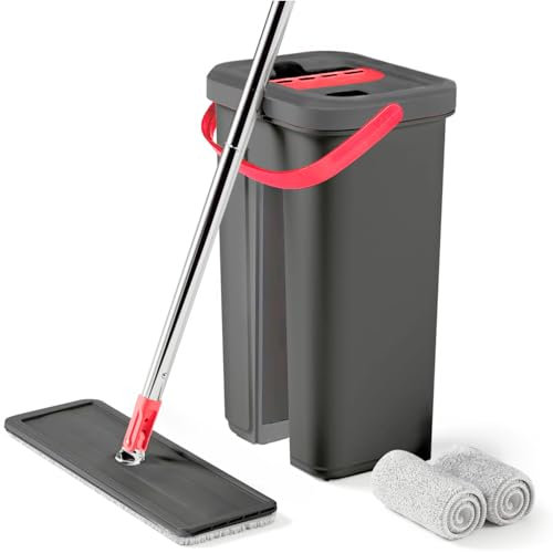 Avilia Secchio Automatico Lavapavimenti con 2 Moci in Microfibra, Serbatoio 4 Litri, Sistema di Strizzatura Integrato, Secchio Pieghevole, Ecologico ed Economico