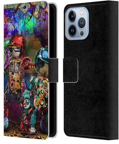 Head Case Designs Offizielle Jumbie Art Boombox Roboter Visionär Leder-Wallet-Hülle Kompatibel mit Apple iPhone 13 Pro Max