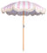 Mansader Parasol de plage bohème pliable de 2 m avec frange, UPF 50+ avec sac de transport, parasol de terrasse pliable pour jardin, pelouse, piscine, table de cour, rose/rayures, 2 meter