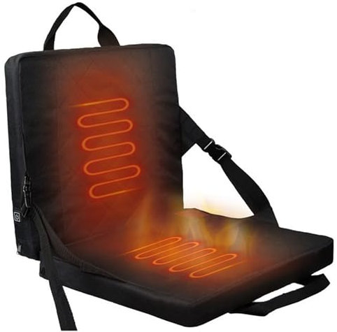 Cojín de asiento con calefacción, calentador de silla portátil de 3 niveles calefacción plegable silla al aire libre con asa de estadio calentado ajustable (sin banco de energía)