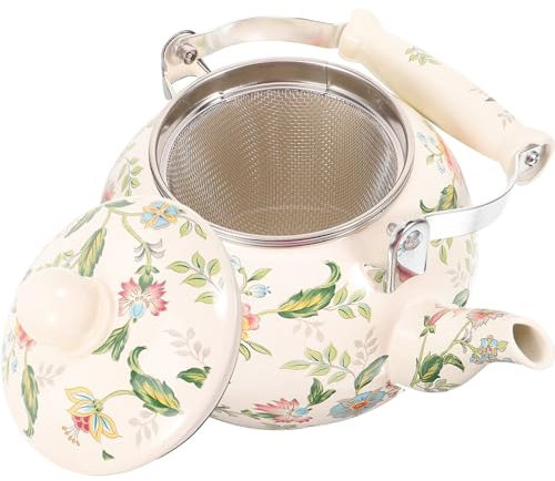 Alipis Tetera Esmaltada Tetera De Porcelana De 2 2 L Para Estufa Tetera Decorativa Con Colador Y Mango Fresco Tetera Floral Vintage Para Agua Caliente Té Café
