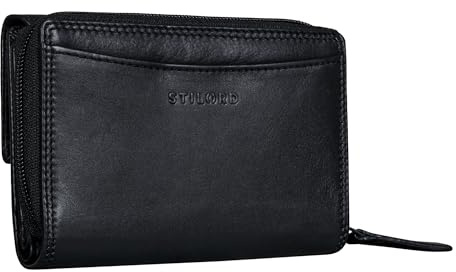 STILORD Jade Damen Geldbörse Leder Groß RFID Blocker Portemonnaie Damen Echtleder Vintage Geldbeutel Frauen Ledergeldbörse mit Reißverschluss Münzfach Farbe:schwarz